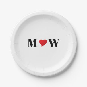 Assiettes En Carton Personnaliser Deux initiales A Loves B coeur rouge