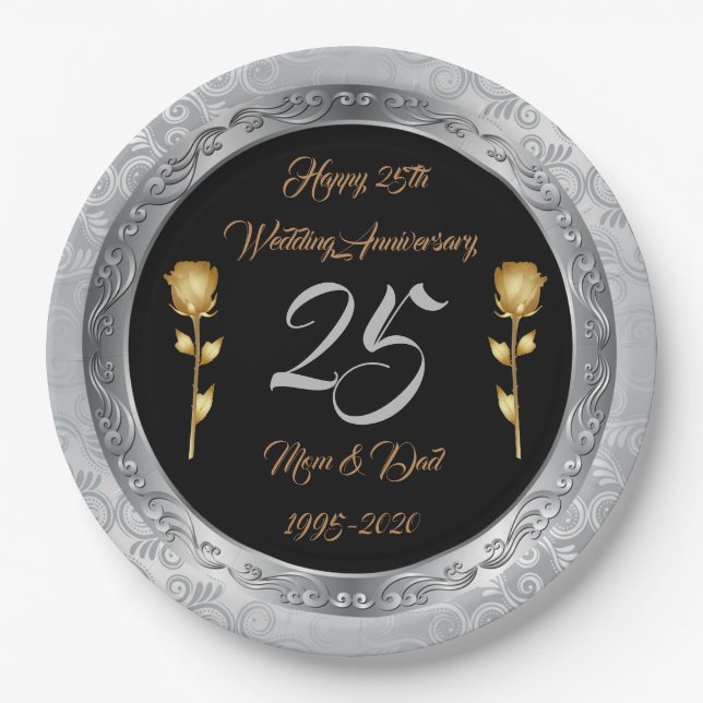 Assiettes En Carton Personnaliser joyeuse de luxe 25e anniversaire d'a (Devant)