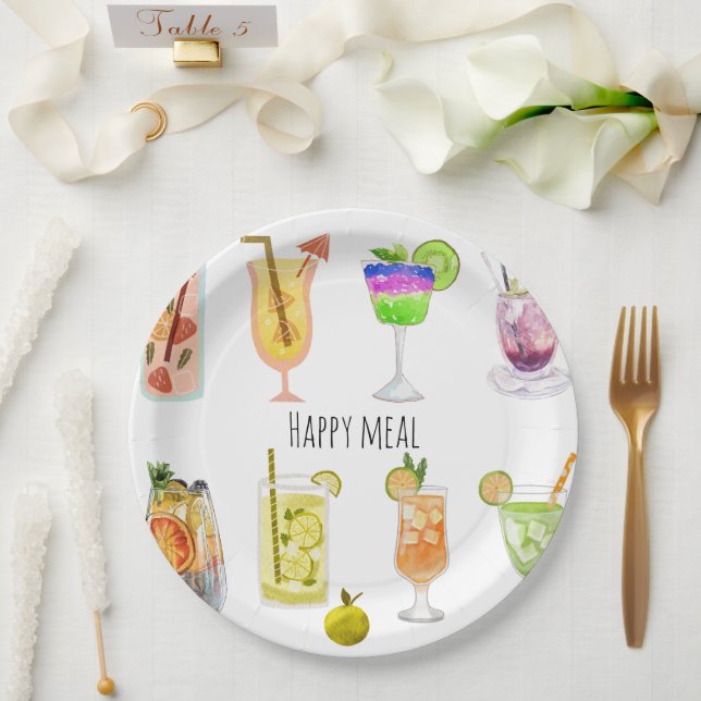Assiettes En Carton Personnaliser l'aquarelle imprimer fruit cocktail  (Mariage)