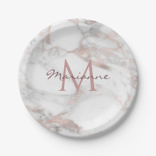 Assiettes En Carton Personnaliser le Rose   Monogramme Modèle