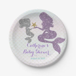 Assiettes En Carton Personnaliser Mermaid Baby shower Étincelle Purple