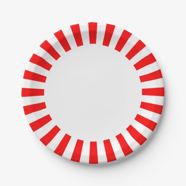 Assiettes En Carton Personnaliser Plaque papier rayures rouge et blanc (Devant)