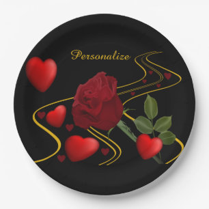 Assiettes En Carton Personnaliser Romantique Red Hearts Rose Gold Ruba