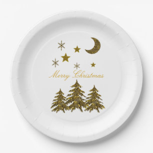 Assiettes En Carton Personnaliser, Sparkly Christmas tree, lune, étoi