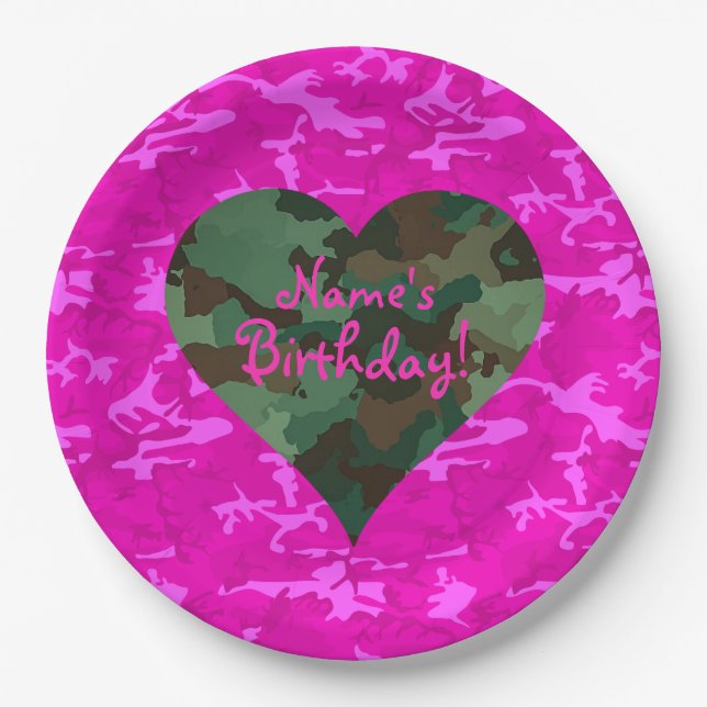Assiettes En Carton Personnalisez - Camo rose (Devant)