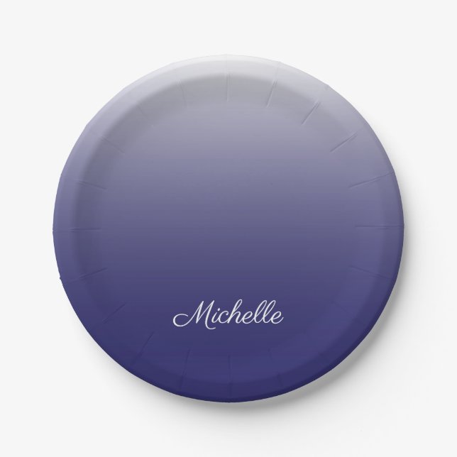 Assiettes En Carton Personnalized gradient ombre navy blue (Devant)