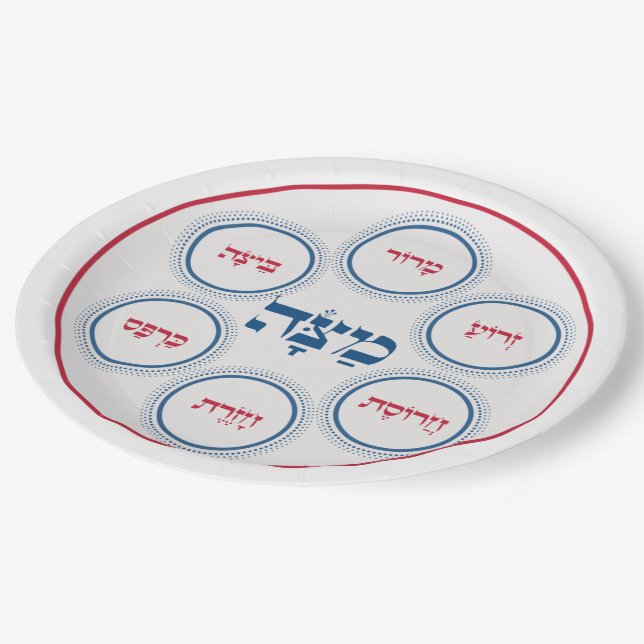 Assiettes En Carton Pessah Pesach Seder Plate Hébreu Moderne (Angle)