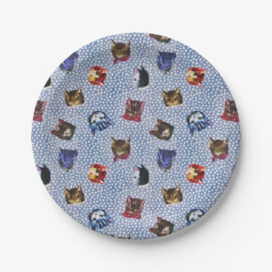 Assiettes En Carton Pet Chat Bleu Pois Kitten Aquarelle