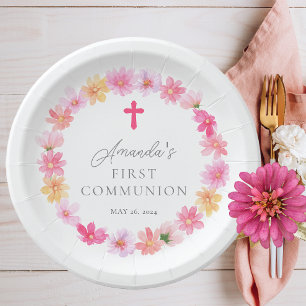 Assiettes En Carton Pétales délicates Première communion