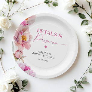 Assiettes En Carton Pétales florales rose vif et mariée au parquet