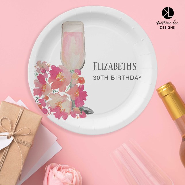 Assiettes En Carton Pétales & Procuco 30e anniversaire Floral Pink Chi (Créateur téléchargé)