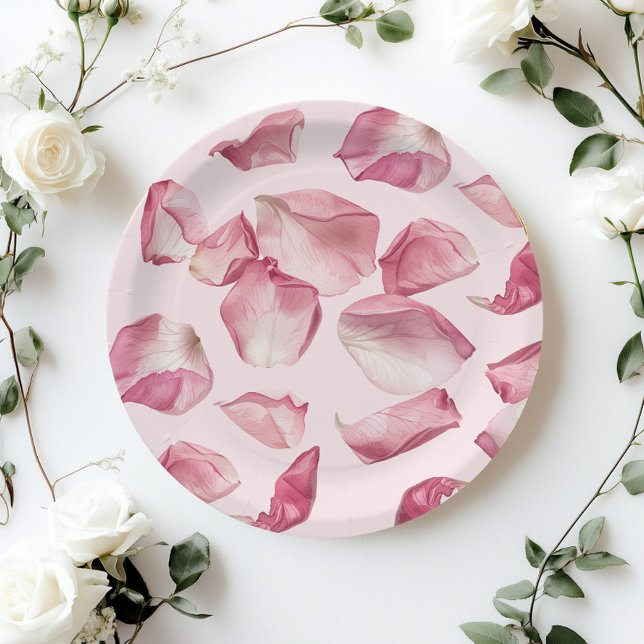 Assiettes En Carton Pétales roses Pétales motifs et Mariage de Prosecc (Créateur téléchargé)