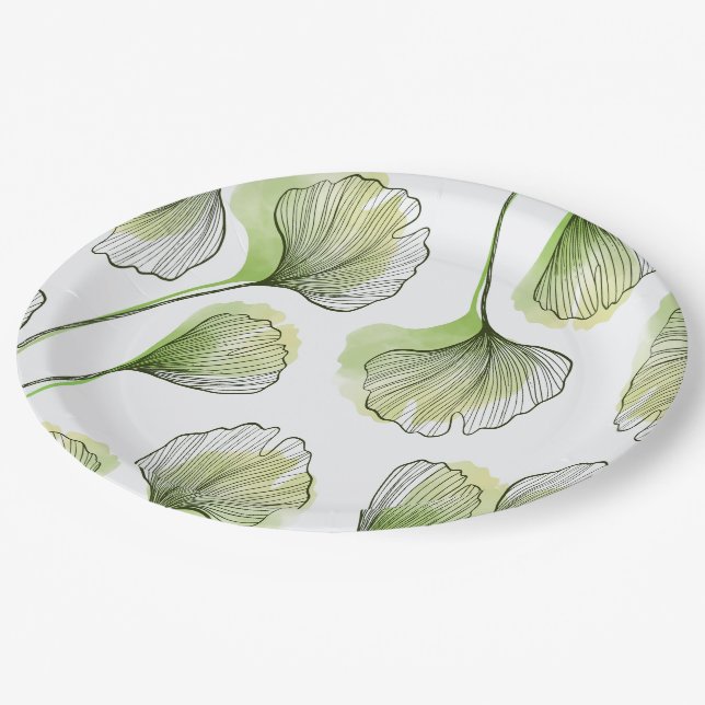 Assiettes En Carton Pétales verts (Angle)