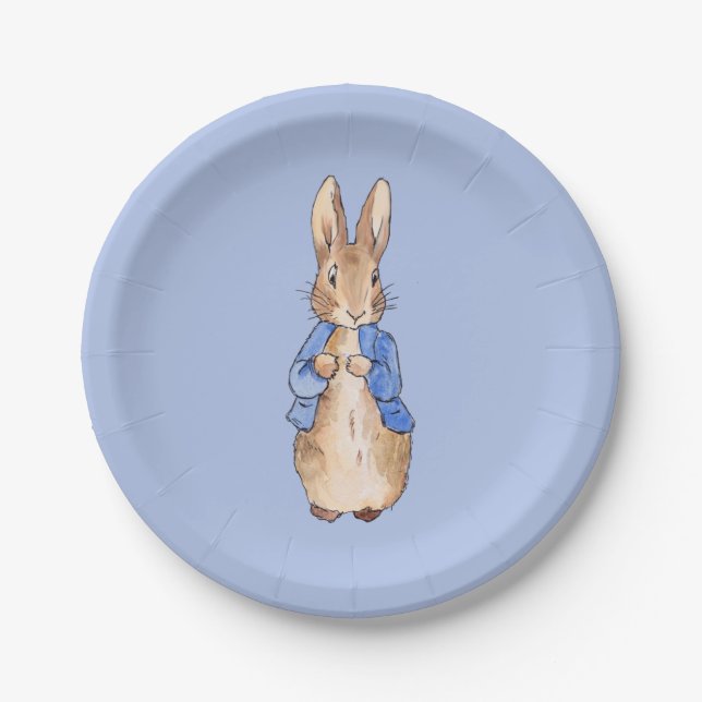 Assiettes En Carton Peter le lapin sur Arrière - plan bleu (Devant)