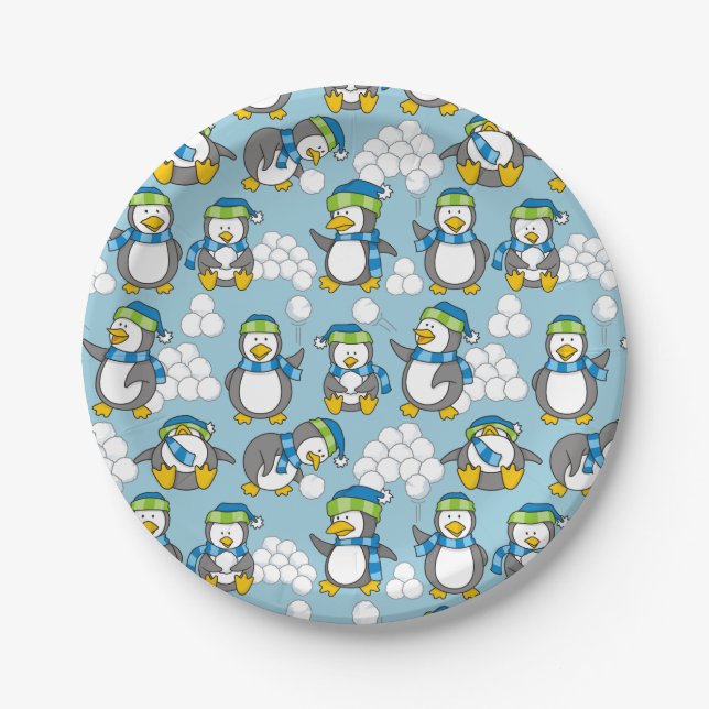 Assiettes En Carton Petit arrière - plan de pingouins (Devant)