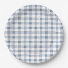 Assiettes En Carton Petit Baby shower à tarte bleu En vichy