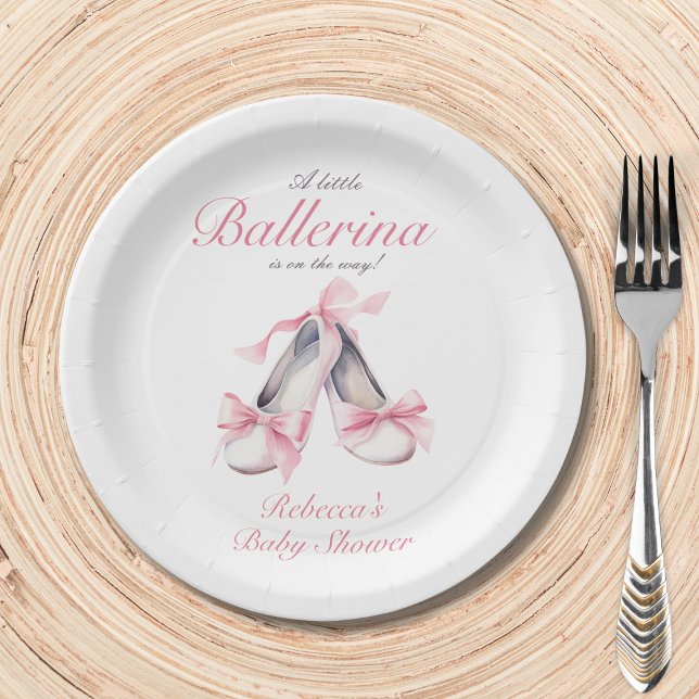 Assiettes En Carton Petit Baby shower Ballerina Pink Bow Girl (Créateur téléchargé)