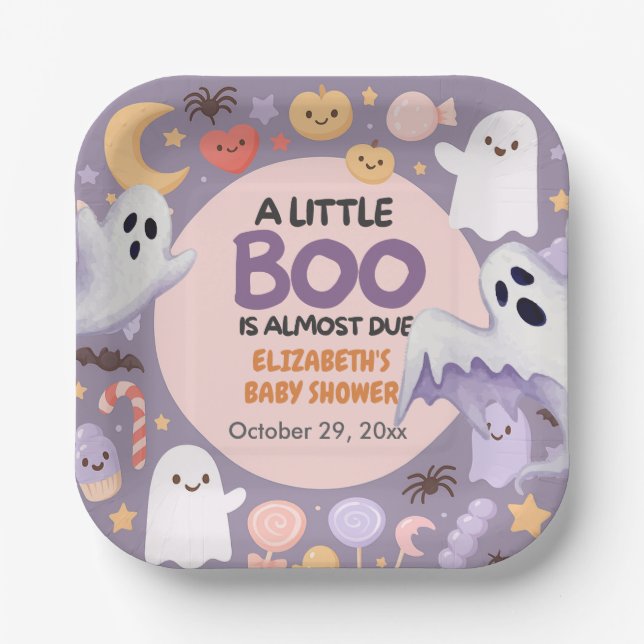 Assiettes En Carton Petit baby shower Boo Citrouille Halloween (Recto)