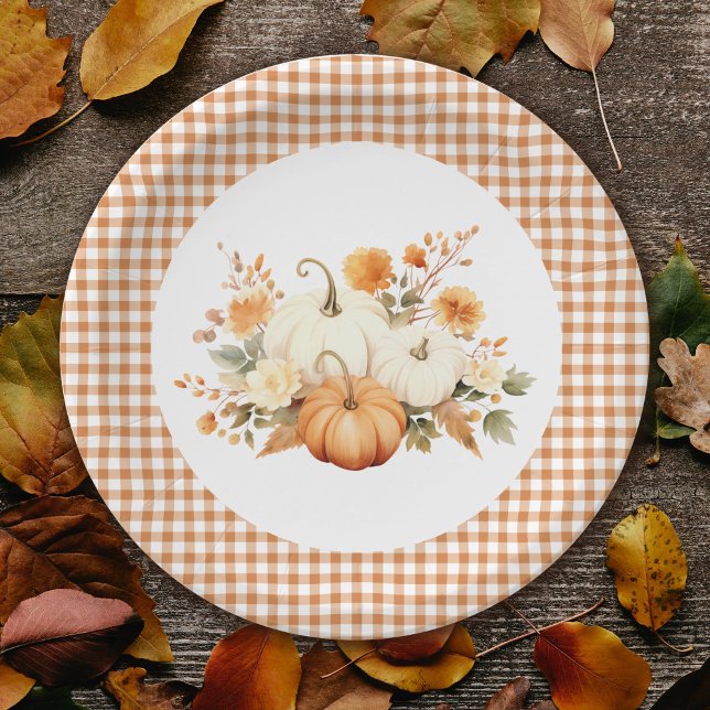 Assiettes En Carton Petit Baby shower botanique fleuri Citrouille (Créateur téléchargé)
