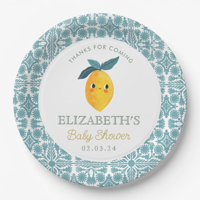Assiettes En Carton Petit Baby shower Citrus Citron Cutie (Devant)
