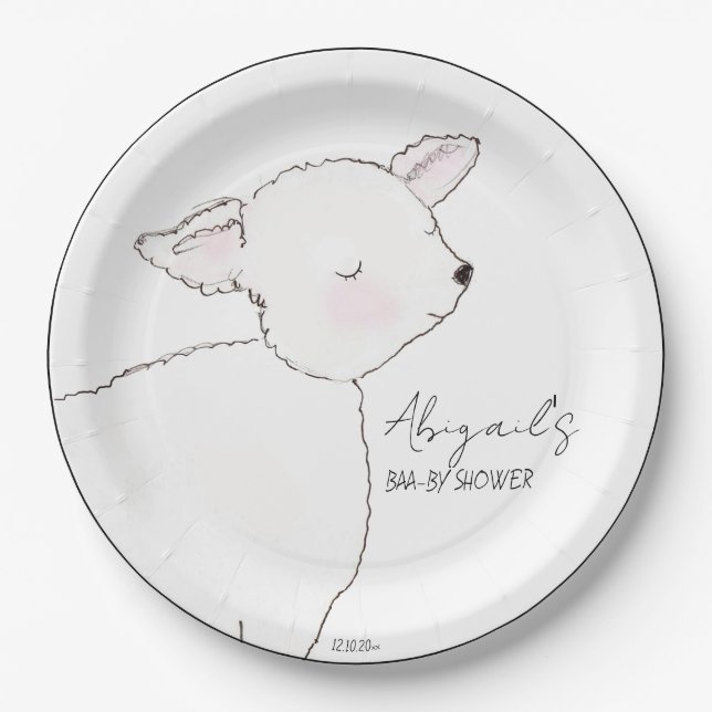 Assiettes En Carton Petit Baby shower d'agneau (Devant)