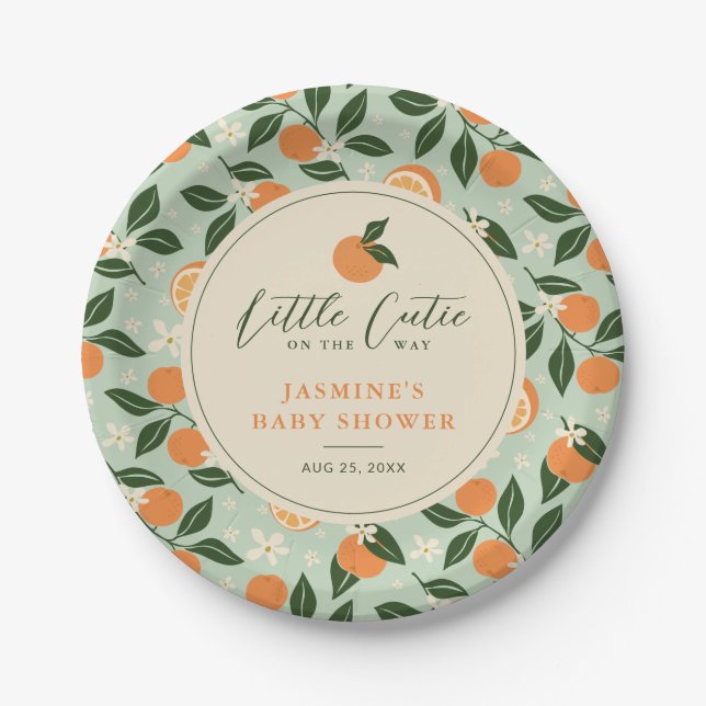 Assiettes En Carton Petit Baby shower de Citrus orange Cutie (Devant)