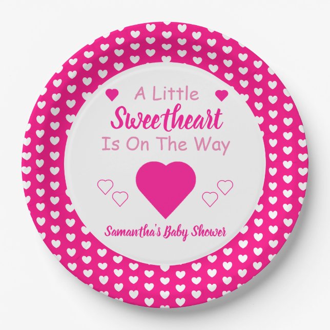 Assiettes En Carton Petit Baby shower de coeur (Devant)