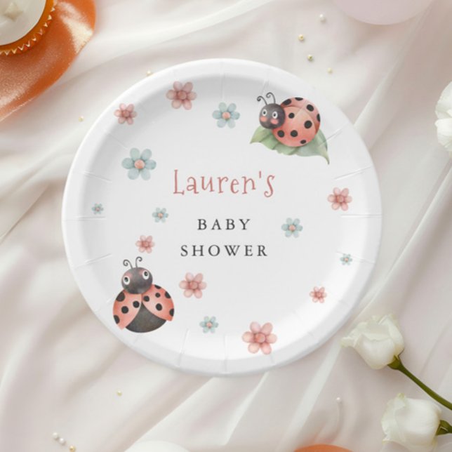 Assiettes En Carton Petit Baby shower de fille d'insectes de coccinell (Créateur téléchargé)
