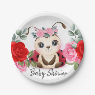 Assiettes En Carton Petit Baby shower de fille rouge rose de Ladybug