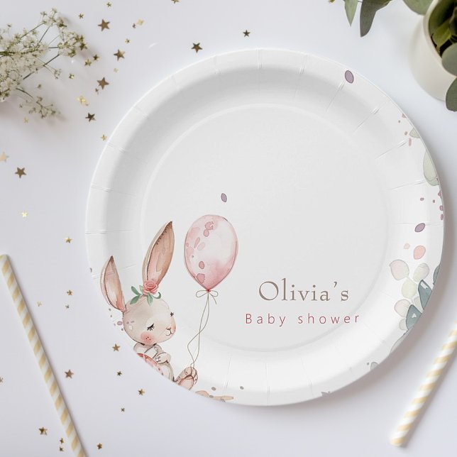 Assiettes En Carton petit baby shower de lapin fleuri (Créateur téléchargé)