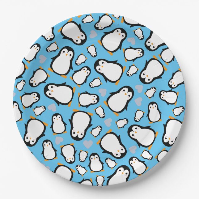 Assiettes En Carton Petit Baby shower de pingouin bleu garçon (Devant)