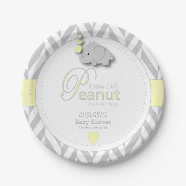 Assiettes En Carton Petit Baby shower d'éléphant d'arachide doux (Devant)