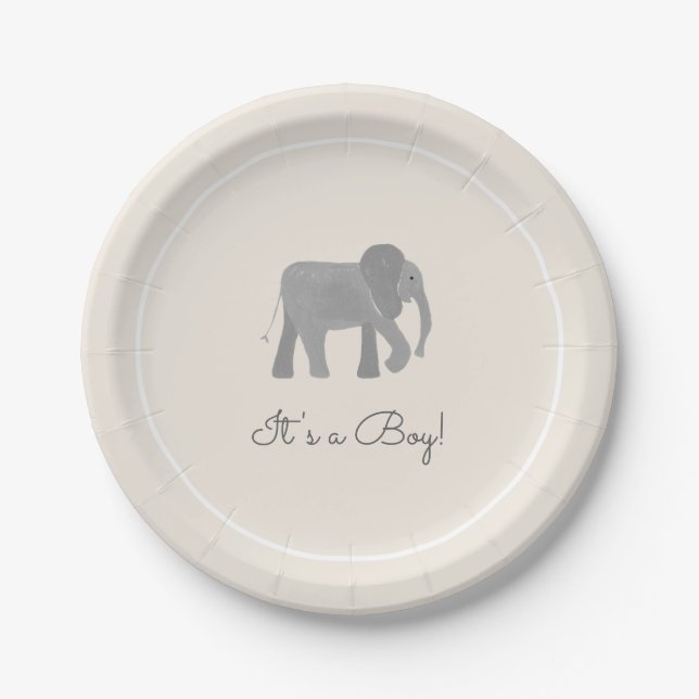 Assiettes En Carton Petit Baby shower éléphant (Devant)