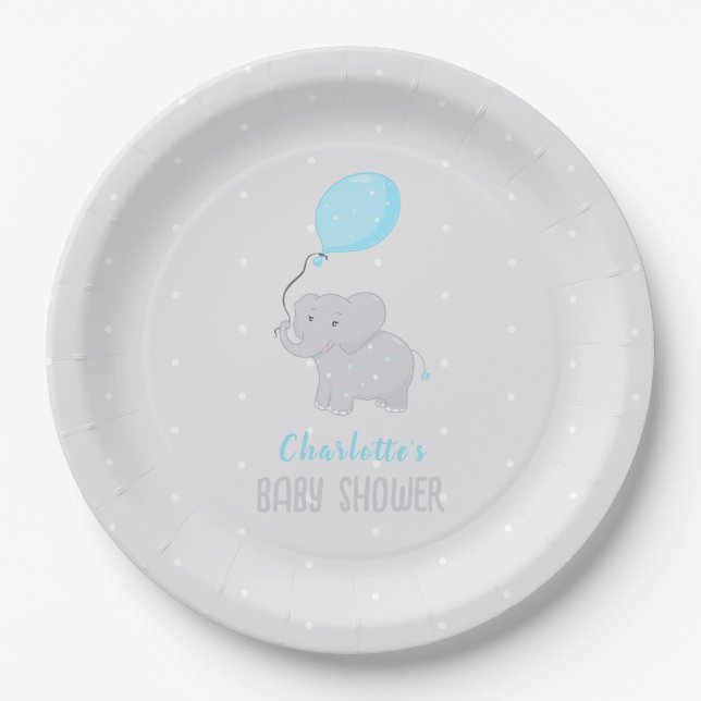 Assiettes En Carton Petit Baby shower éléphant (Devant)
