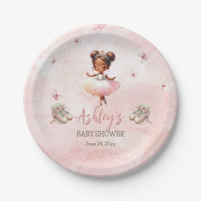 Assiettes En Carton Petit Baby shower fille Ballerina Tutu rose mignon (Devant)