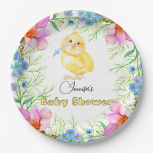 Assiettes En Carton Petit Baby shower floral de poussette