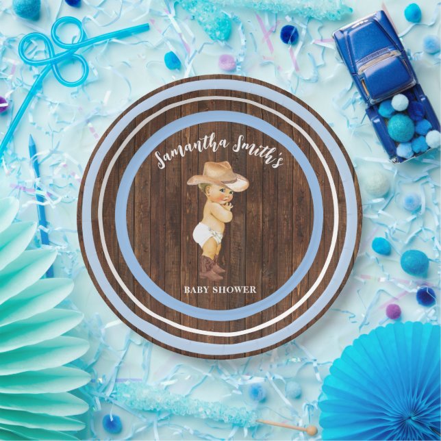 Assiettes En Carton Petit bébé Cowboy Western Baby shower bleu (Fête)