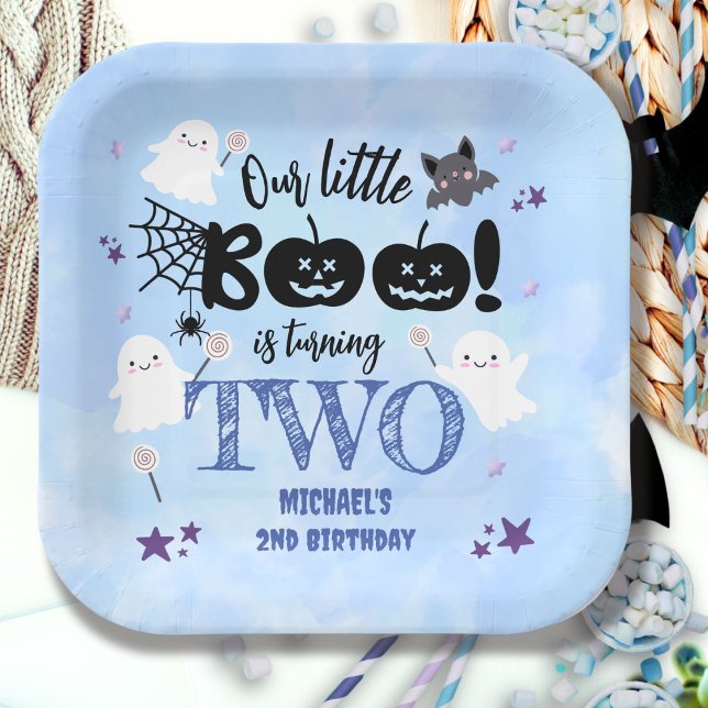 Assiettes En Carton Petit Boo ! Cute Blue Boy Halloween 2e anniversair (Créateur téléchargé)