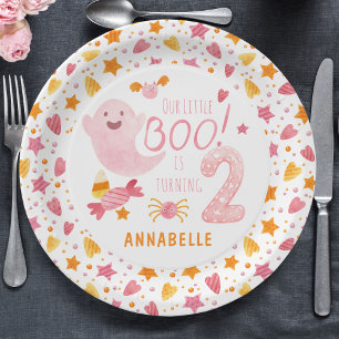 Assiettes En Carton Petit Boo Fantôme Rose, deux ans