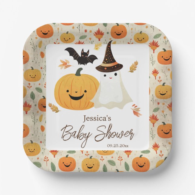 Assiettes En Carton Petit Boo Halloween Pattern Baby Shower  (Recto)