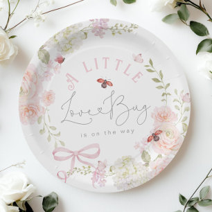 Assiettes En Carton Petit Bug Amour Fleur Sauvage Rose Bébé Naissance