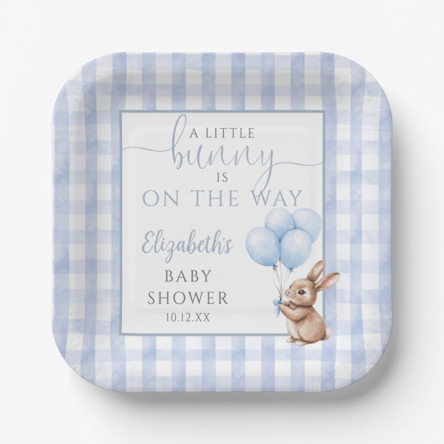 Assiettes En Carton Petit Bunny Blue Balloons Baby shower garçon (Recto)