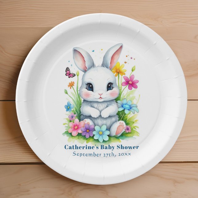Assiettes En Carton Petit Bunny Jardin Fleur sauvage Baby shower de Pâ (Créateur téléchargé)