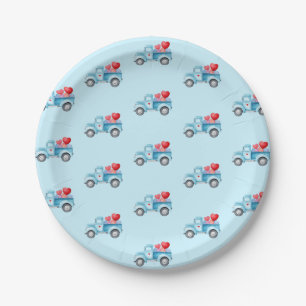 Assiettes En Carton Petit Camion bleu Saint Valentin