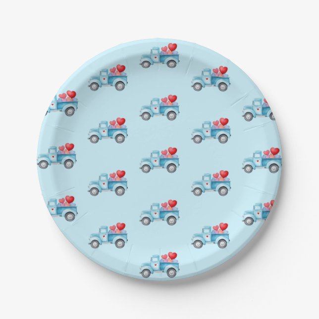 Assiettes En Carton Petit Camion bleu Saint Valentin (Devant)