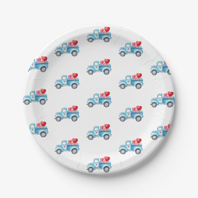 Assiettes En Carton Petit Camion bleu Saint Valentin (Devant)