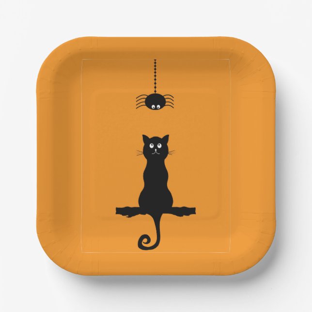 Assiettes En Carton Petit chat noir et araignée Plaque en papier d'Hal (Recto)