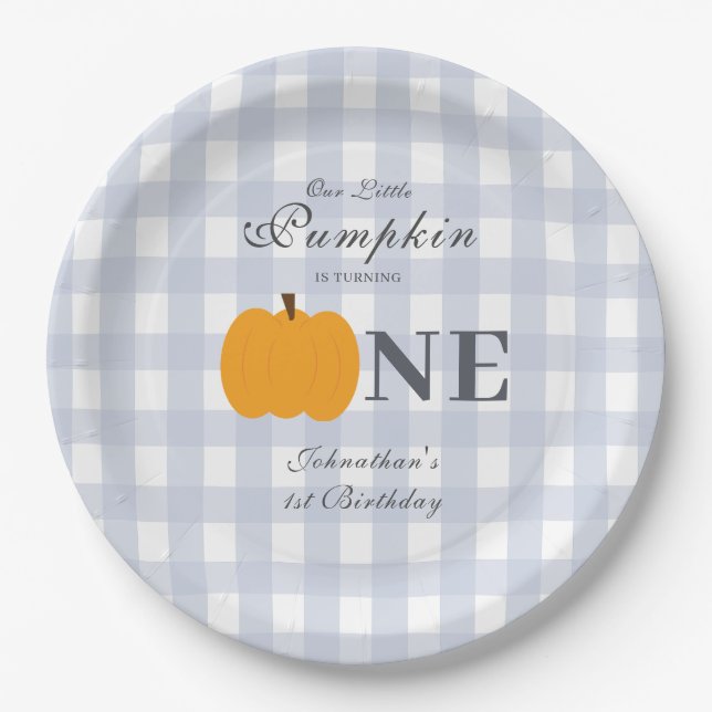 Assiettes En Carton Petit Citrouille Automne Pastel Bleu Premier Anniv (Devant)