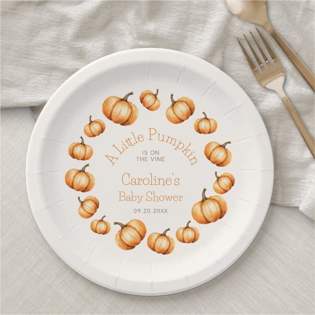 Assiettes En Carton Petit Citrouille Douche d'automne Anniversaire (Créateur téléchargé)