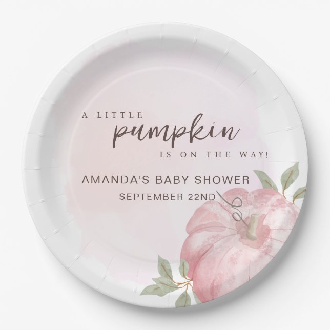 Assiettes En Carton Petit Citrouille rose Baby shower d'automne (Devant)